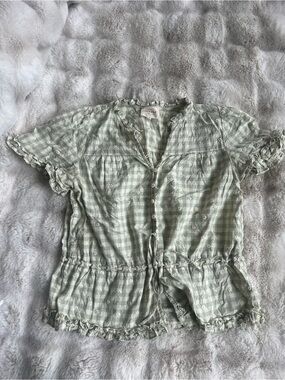 Sezane Shenali Shirt in Sage Green Check